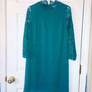BNWOT Dark Teal Lace Sleeved Mock Neck Dress